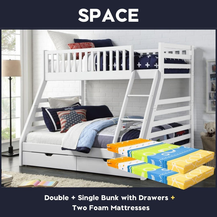 Space Solid Wood Bunk Bed Single Double