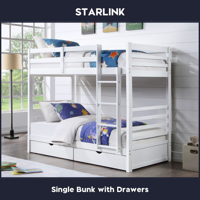 Starlink Solid Wood Bunk Bed with Drawers Single