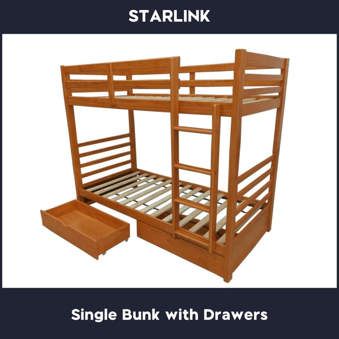 Starlink Solid Wood Bunk Bed with Drawers Single