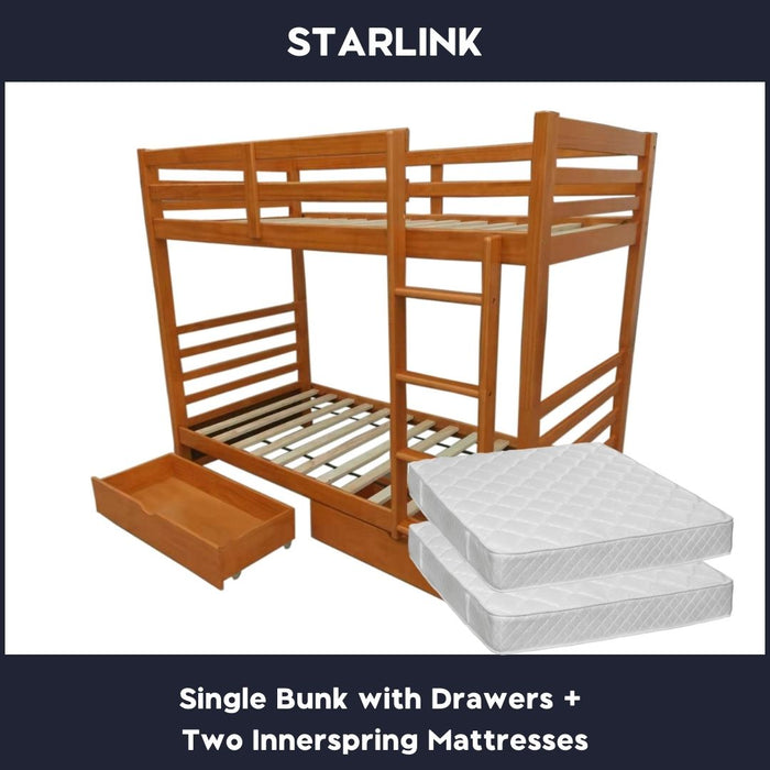 Starlink Solid Wood Bunk Bed with Drawers Single