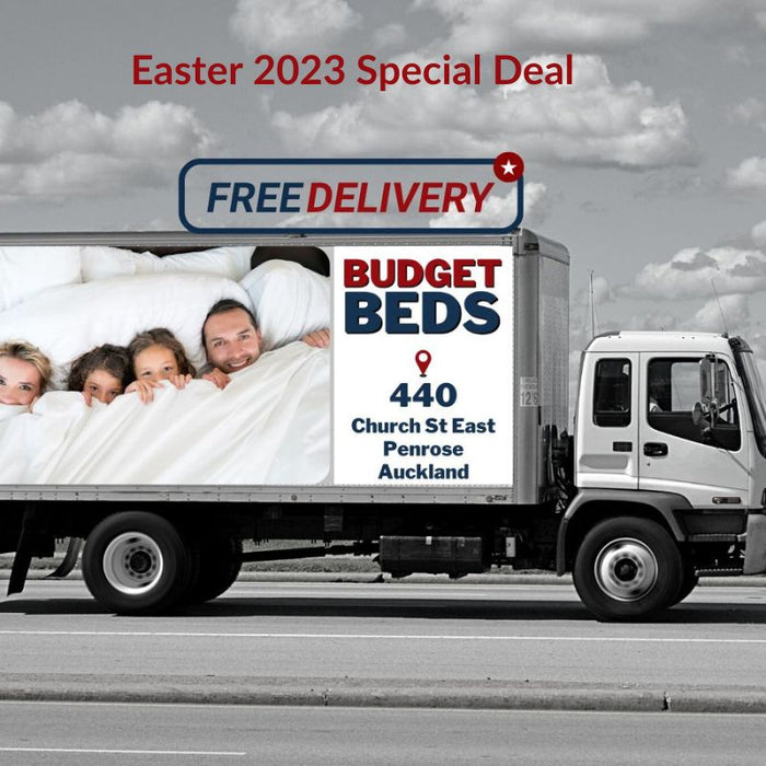 Free Delivery Easter Specials: Beds, Mattresses, Box Beds, NZ-Made Headboards, and More - Lowest Price Guaranteed Only at Budget Beds