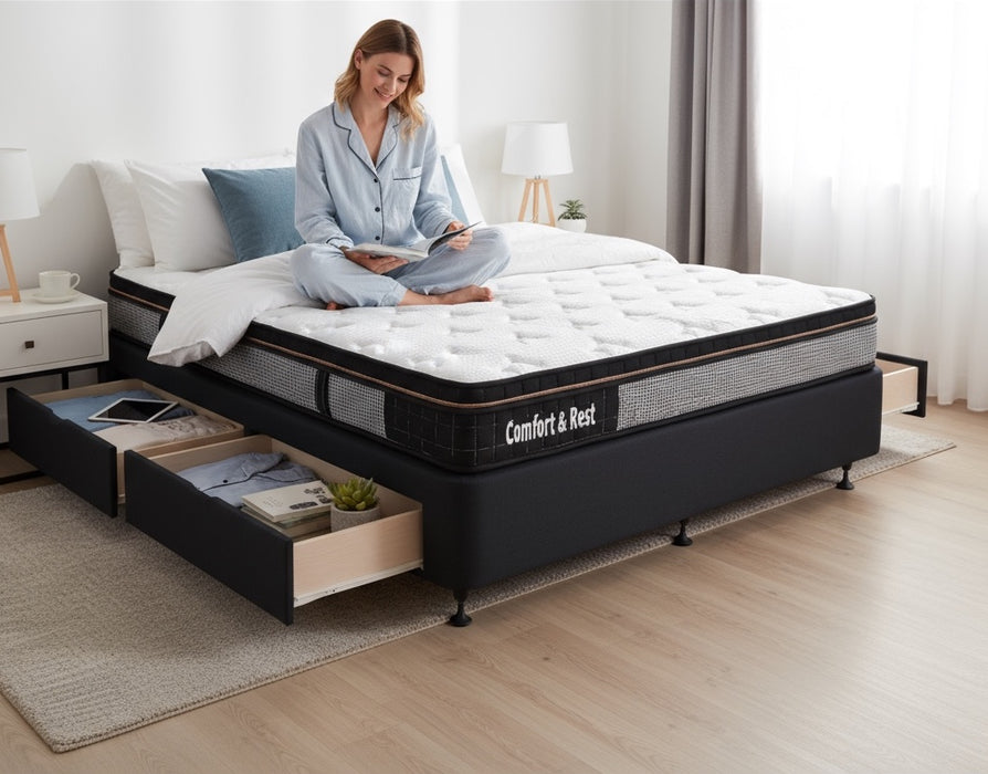 Standard Drawer Bed Base & Pocket Spring Mattress - Queen