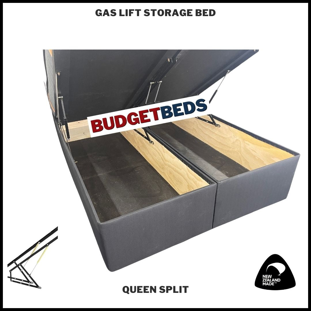 Queen Split Gas Lift Storage Bed Made in New Zealand Budget Beds Sale