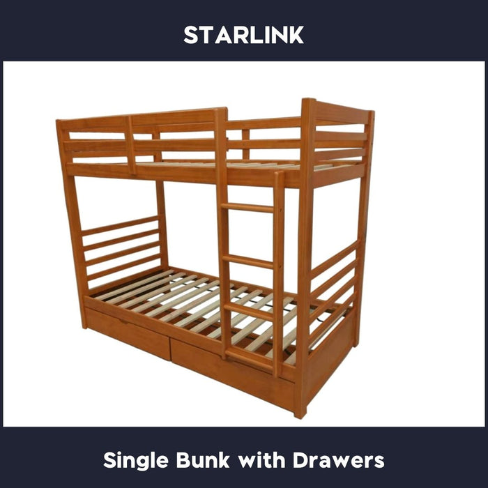 Starlink Solid Wood Bunk Bed with Drawers Single