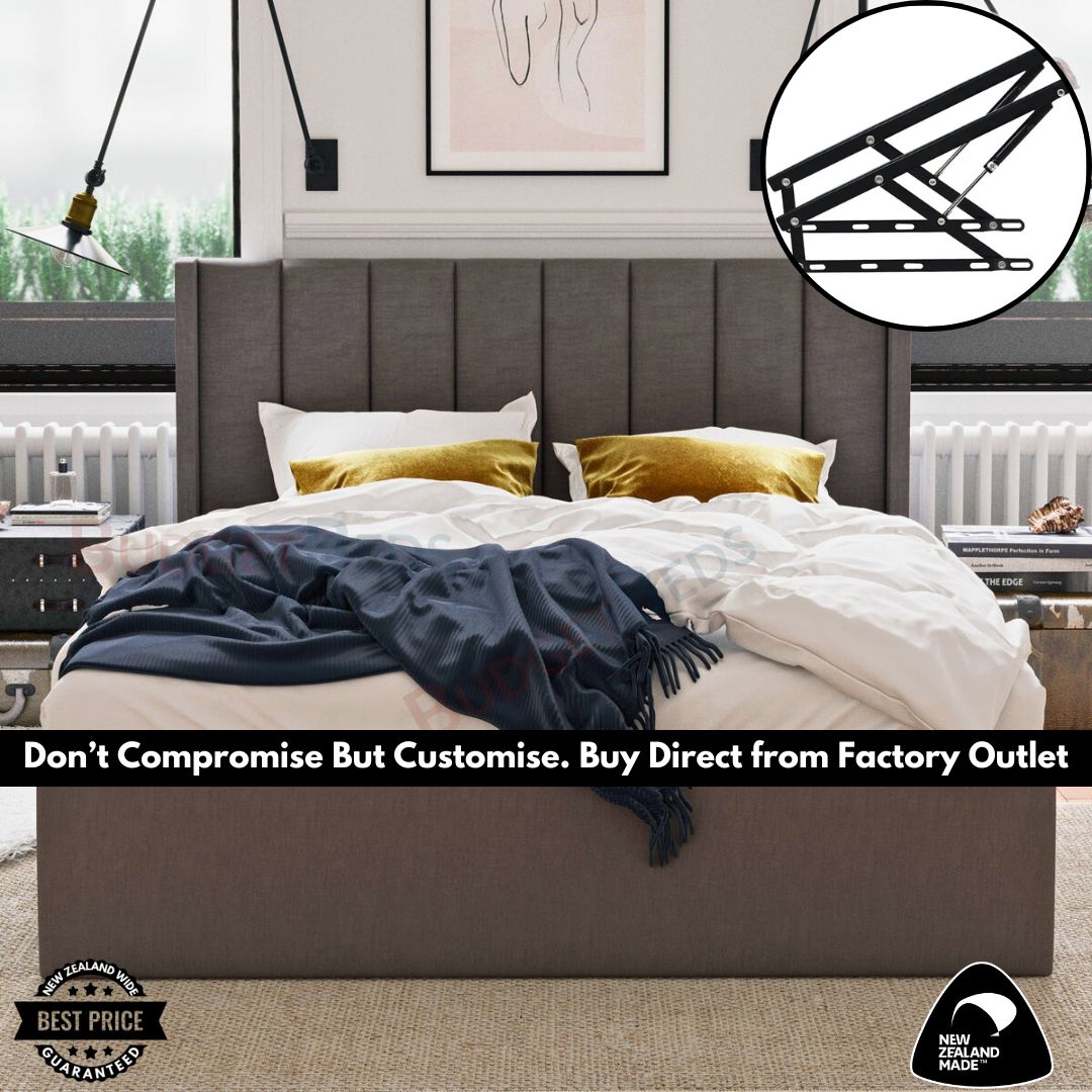 Queen Split Gas Lift Storage Bed Made in New Zealand Budget Beds Sale