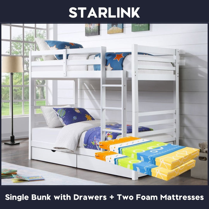 Starlink Solid Wood Bunk Bed with Drawers Single