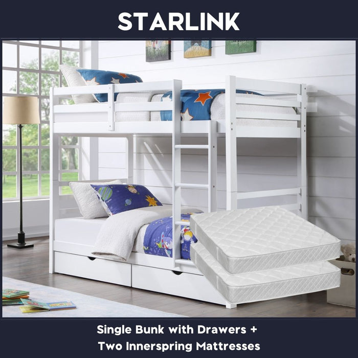 Starlink Solid Wood Bunk Bed with Drawers Single